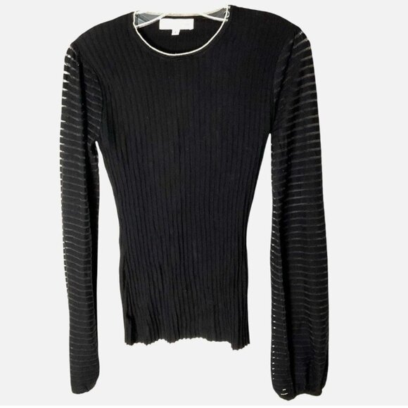 Roksanda Collective Tie Puff-Sleeve Top Long-Sleeve Black Textured Small *FLAW* - Picture 3 of 8